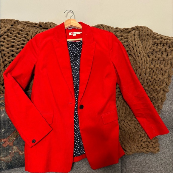 Boden Jackets & Blazers - Boden Red Corduroy Blazer with Polka Dot Detail, Size 6, Excellent Condition!